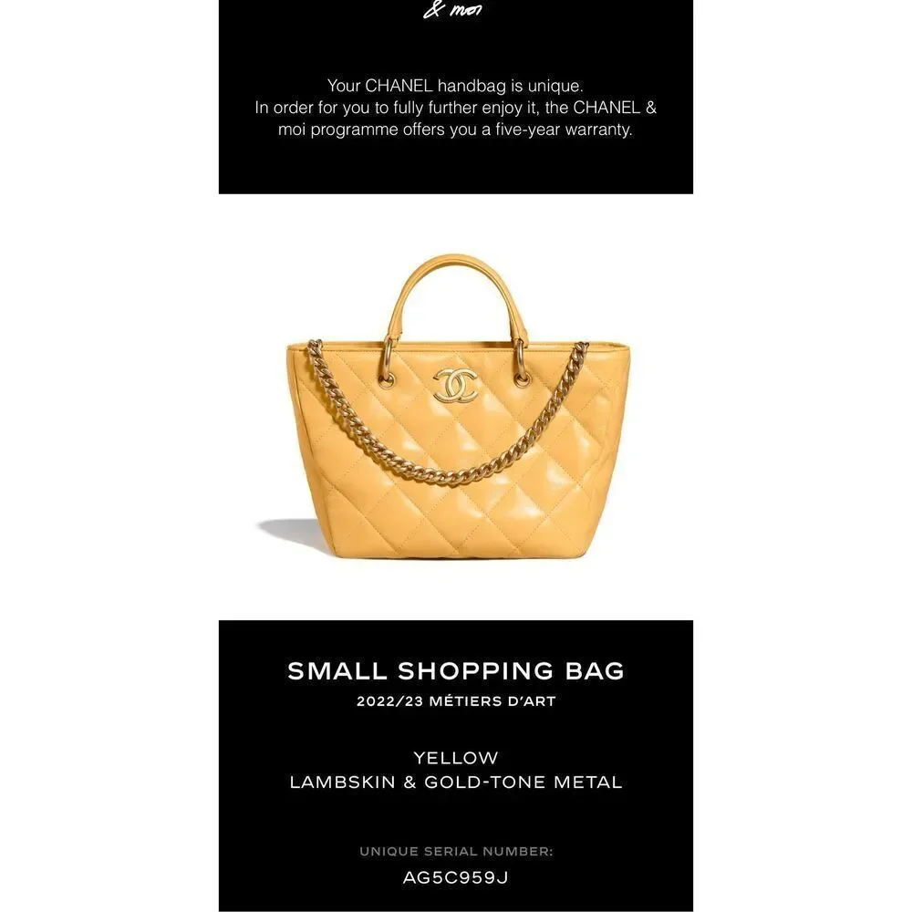 Chanel Lambskin Quilted Small Top Handle Shopping Bag Yellow